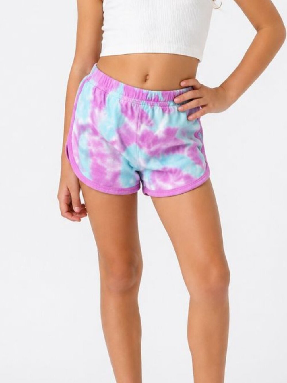 Wonder Nation Girls Dolphin Shorts Tie-Dye S (6-6X) Purple White